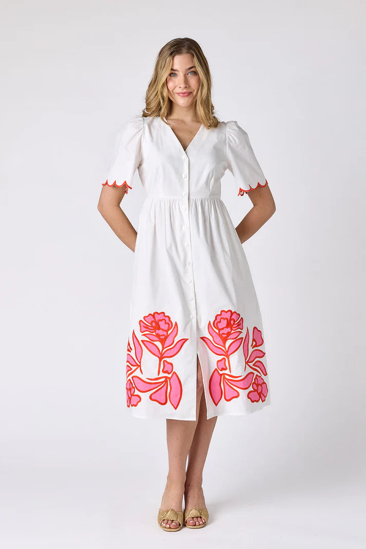 Crosby Luca Dress in Ivory w/ Embroidery