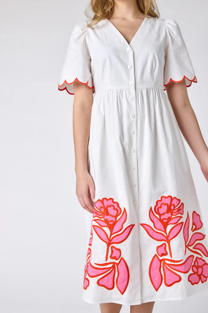 Crosby Luca Dress in Ivory w/ Embroidery