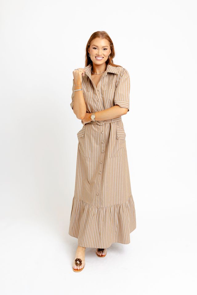 Karlie | Mocha Menswear Stripe Maxi Dress