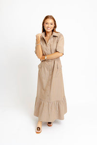 Karlie | Mocha Menswear Stripe Maxi Dress