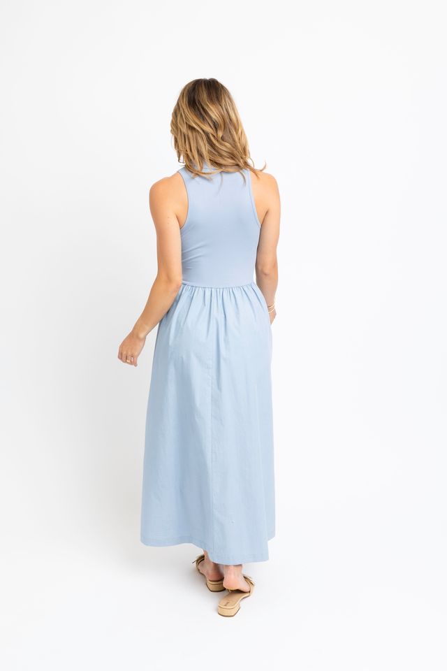Karlie | Blue Solid Mock Maxi Dress