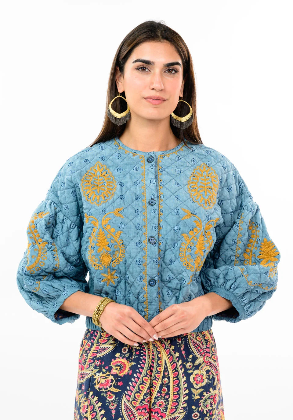 Ivy Jane | Indigo Embroidered Quited Jacket