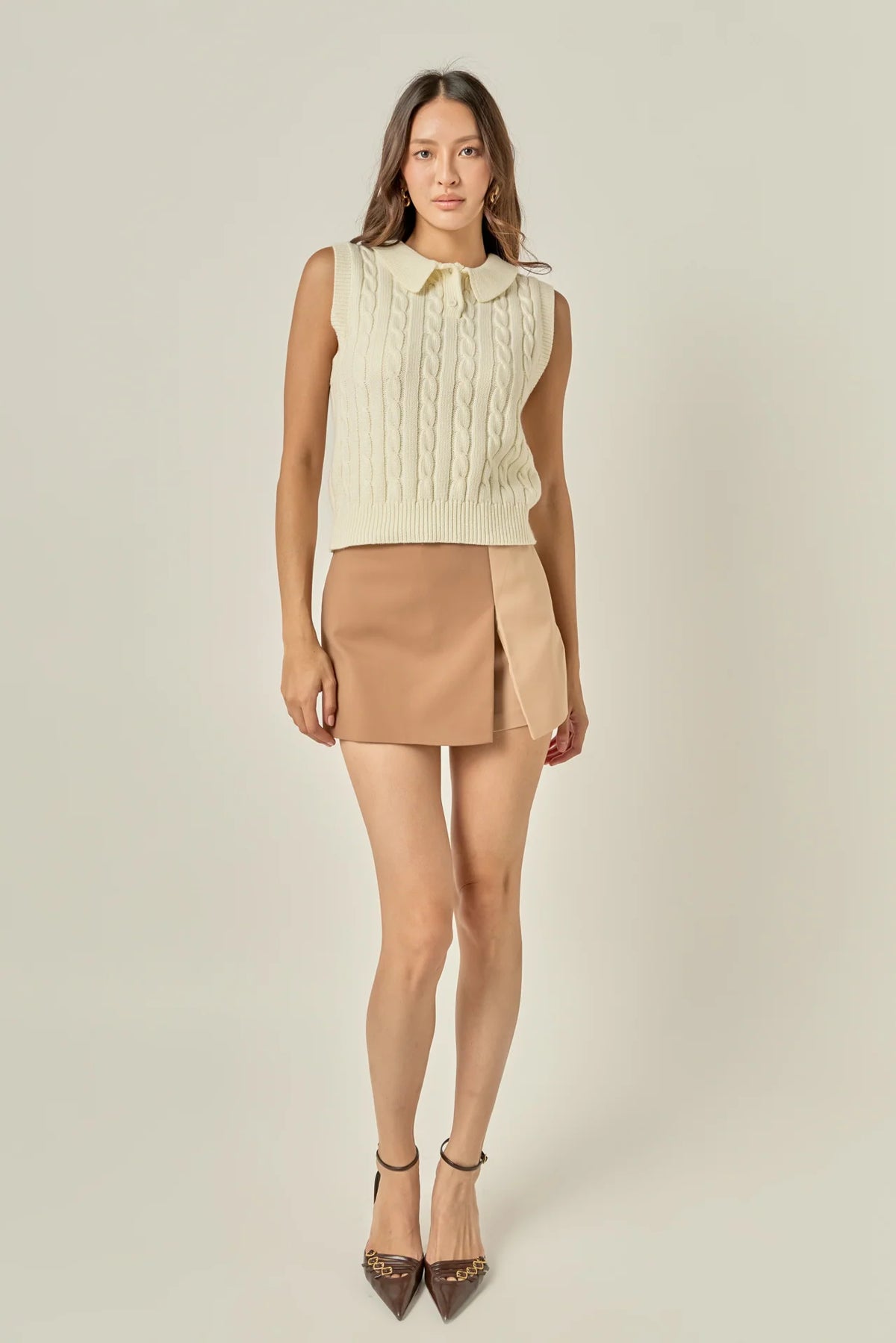 English Factory | Tan/Beige Colorblock Skort