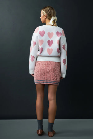 Endless Rose Pink Pearl Heart Pattern Sweater (XS)