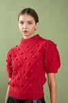 Endless Rose Red Pom Pom Puff Sleeve Sweater (LARGE)