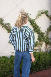Karlie | Blue Stripe Collar Bubble 3/4 Sleeve Top