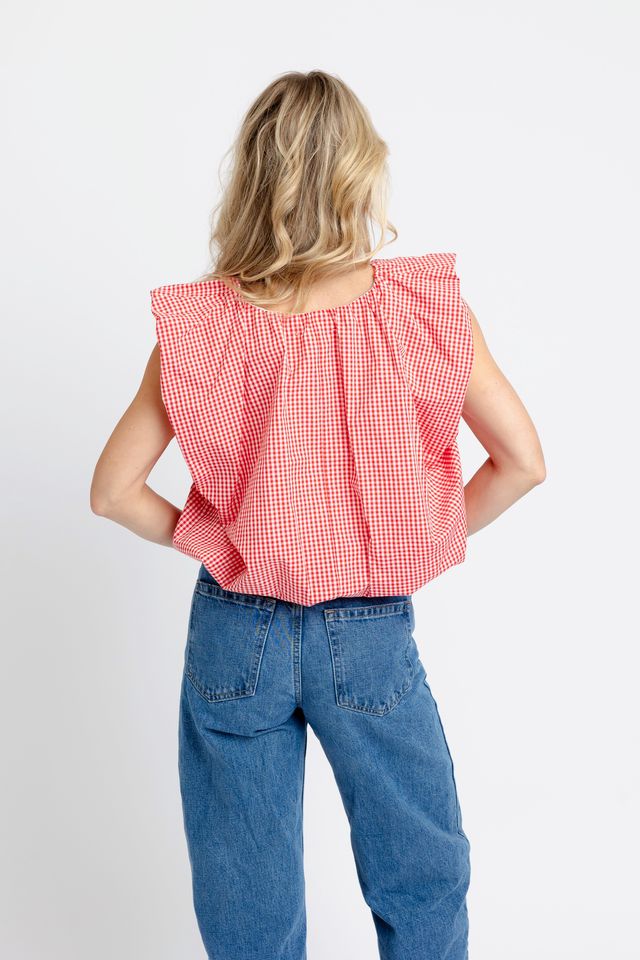 Karlie | Red Check Bubble Top