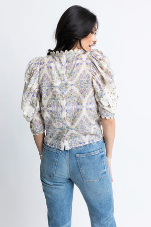 Karlie Boho Floral Crochet Sleeve Top