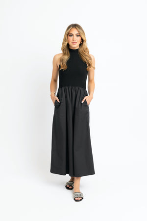 Karlie Black Solid 2Fer Midi Dress
