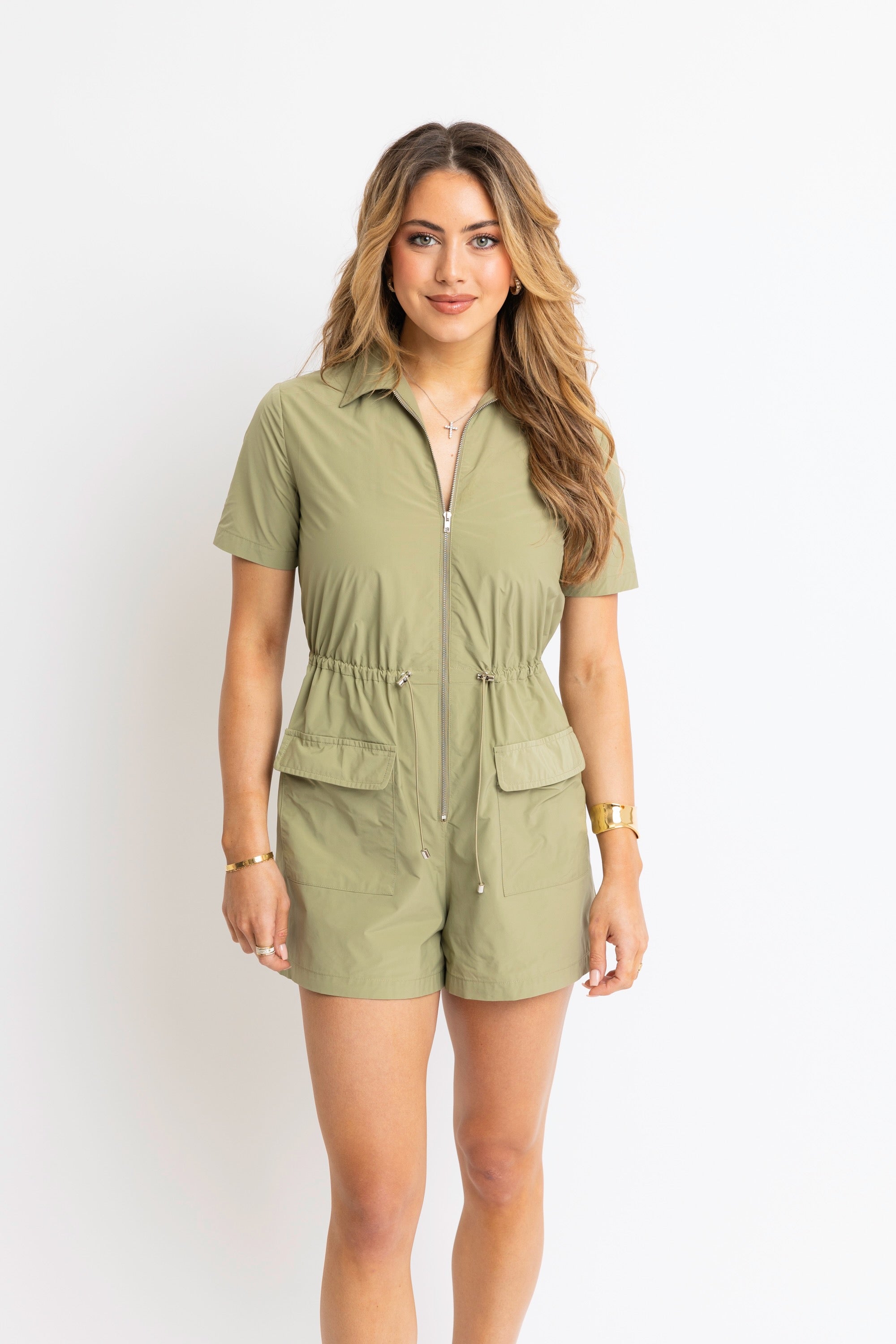 Karlie | Olive Performance Cinch Waist Romper
