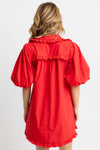 Karlie Red Poplin Ruffle Pocket Dress