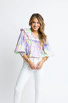 Karlie Large Flower Poplin Ruffle V-neck Top