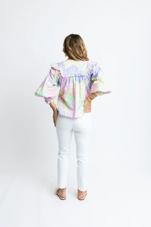 Karlie Large Flower Poplin Ruffle V-neck Top