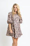 Karlie Leopard Puff Sleeve Denim Dress