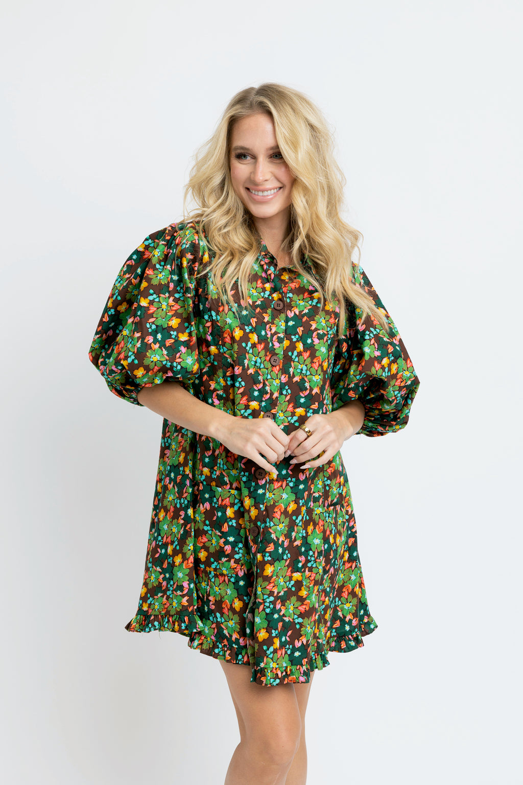 Karlie Floral Puff Sleeve Ruffle Dress