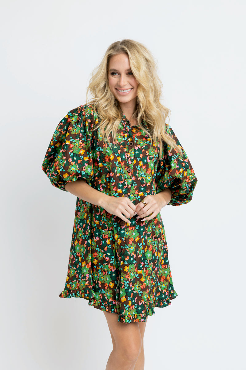 Karlie Floral Puff Sleeve Ruffle Dress