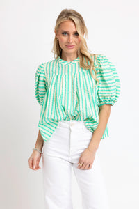Karlie | Green Seersucker Stripe Sleeve Top