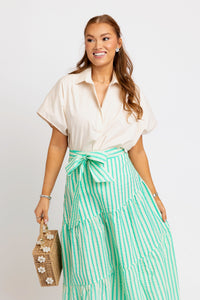 Karlie | Green Seersucker Maxi Skirt