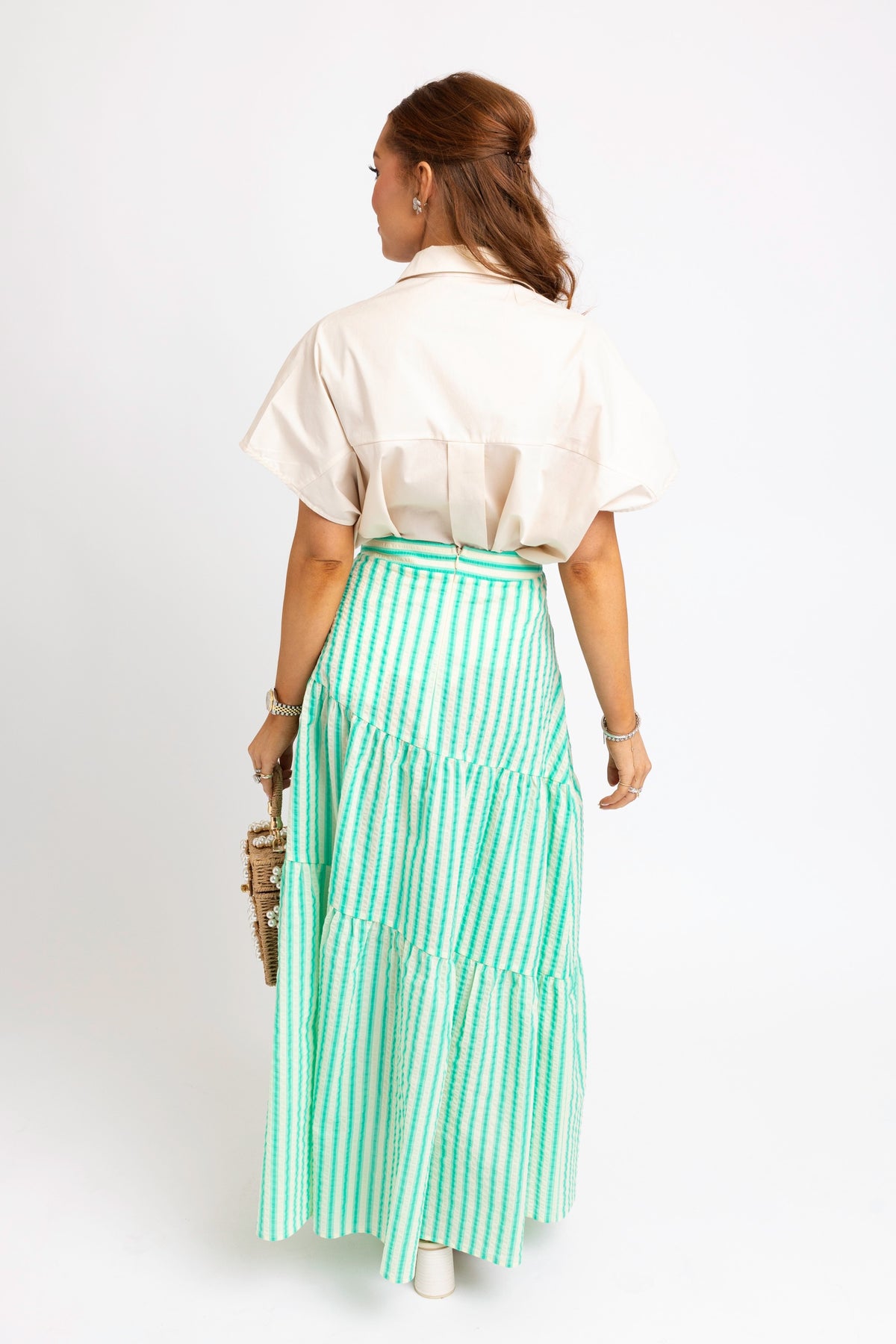 Karlie | Green Seersucker Maxi Skirt