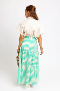 Karlie | Green Seersucker Maxi Skirt