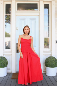 Karlie | Red Smocked Cami Maxi Dress