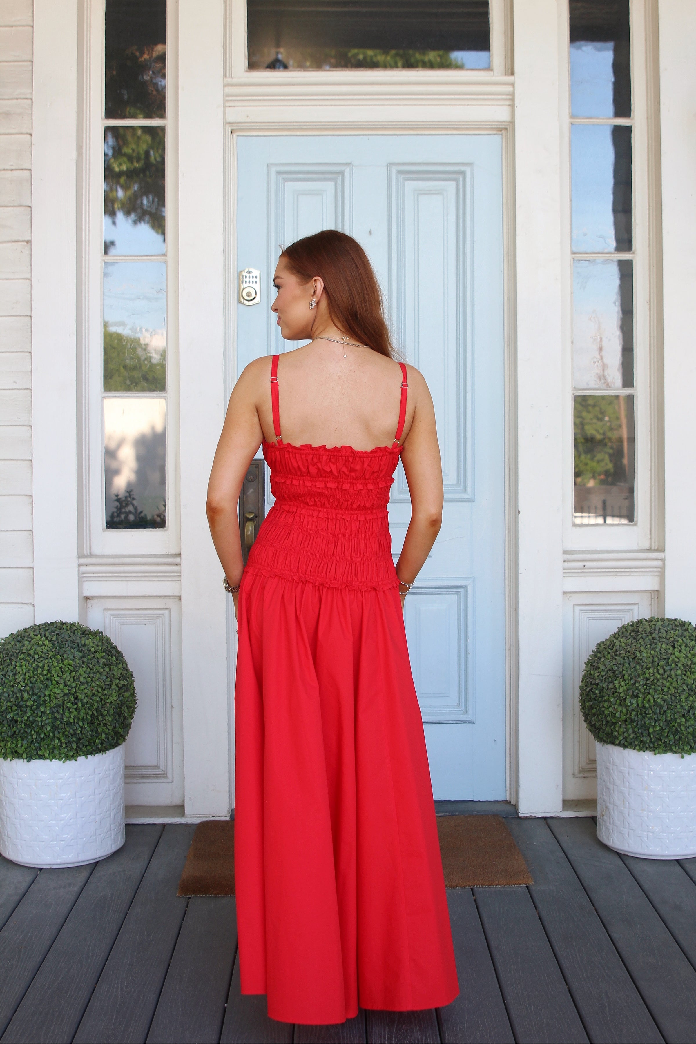 Karlie | Red Smocked Cami Maxi Dress