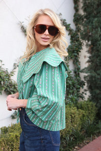 Karlie Floral Ditzy Stripe Peter Pan Collar Top