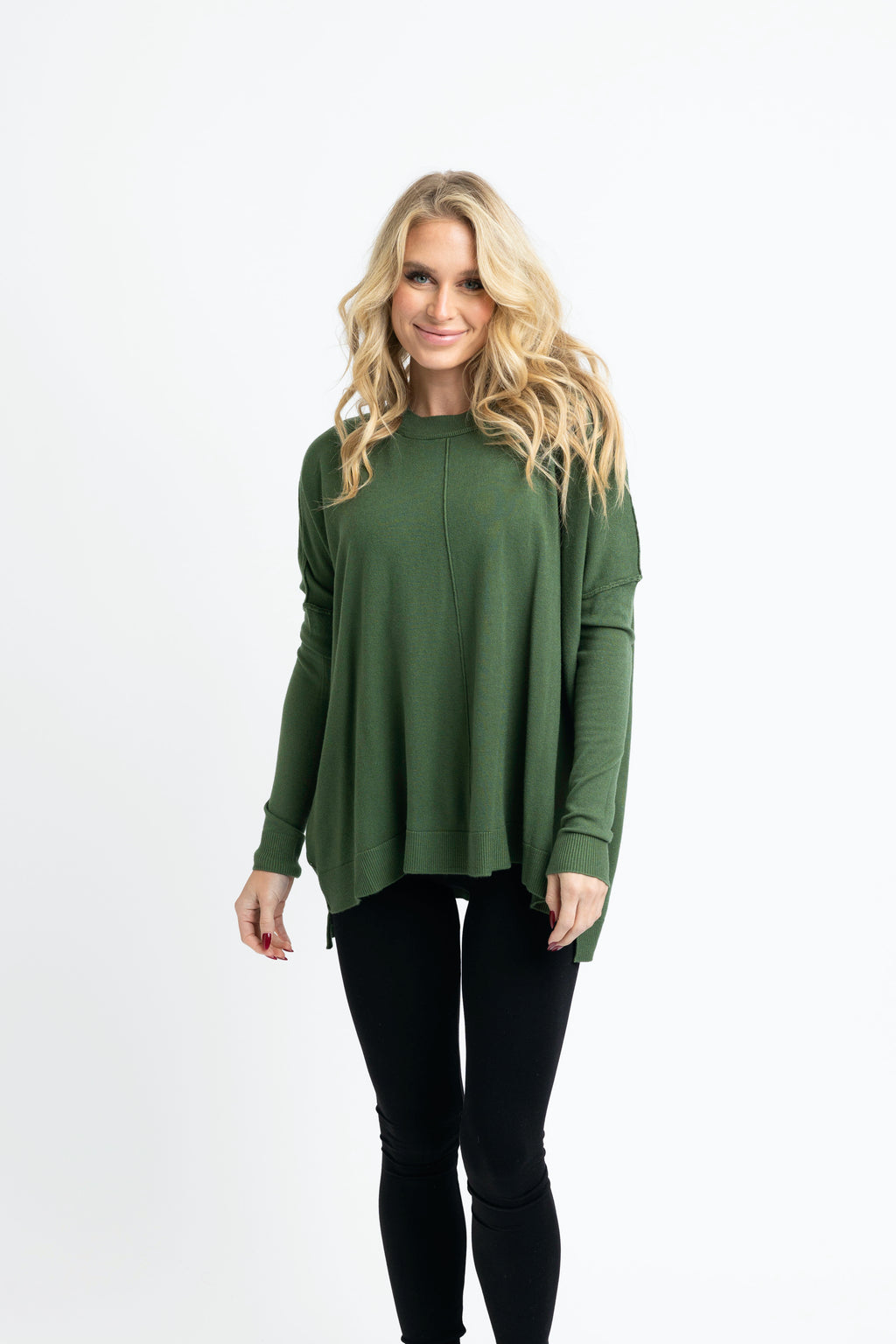 Karlie: Olive Cashmere Blend Crew Sweater
