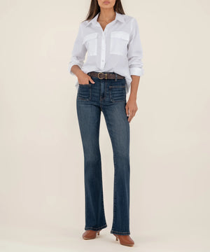 Kut Ana High Rise Flare w/ Patch Pockets in Deductive Wash