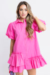 Pink Solid Ruffle Bottom Dress