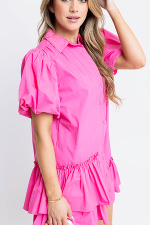 Pink Solid Ruffle Bottom Dress