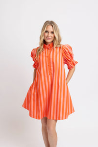 Karlie Stripe Button Tie Back Pleat Dress