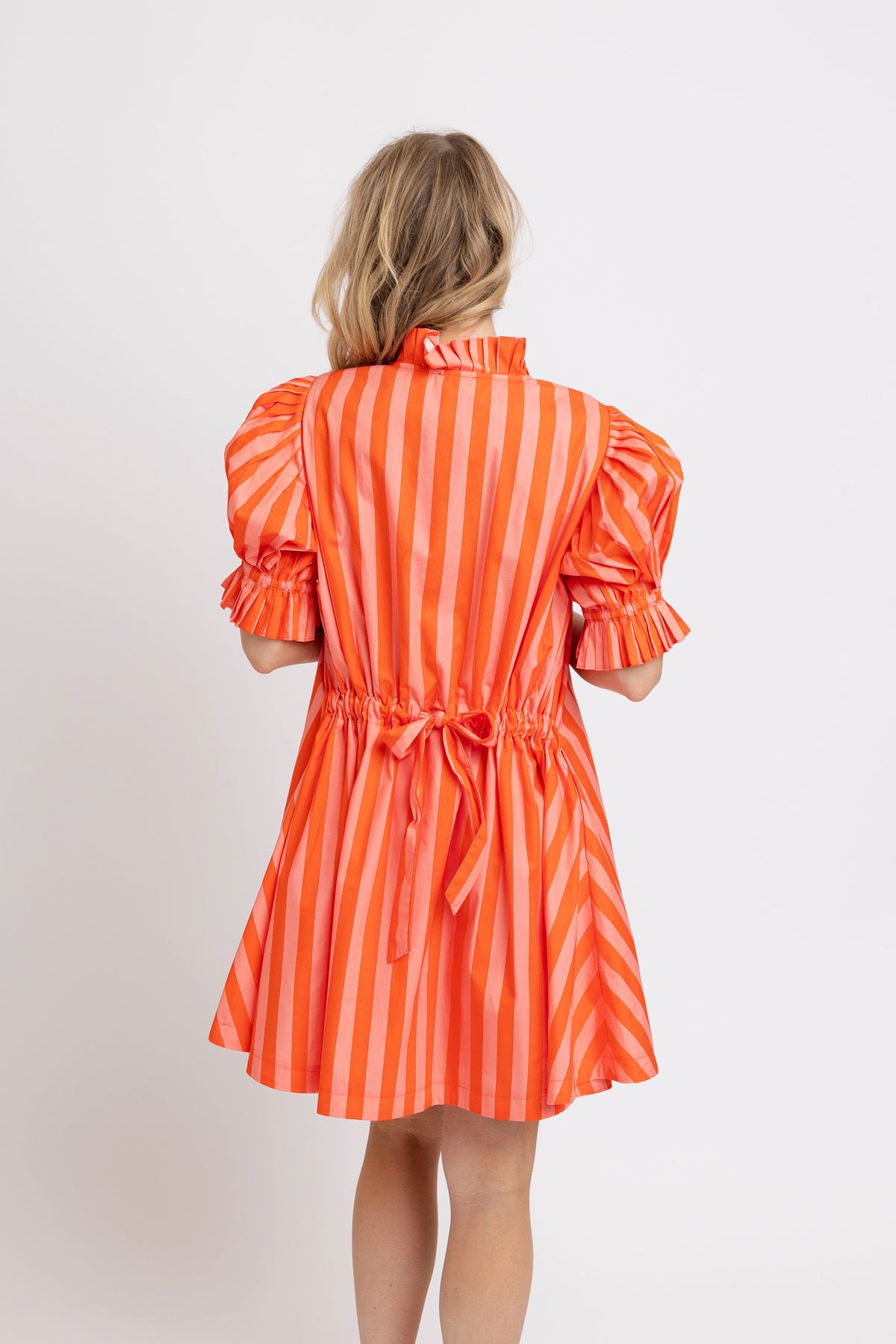 Karlie Stripe Button Tie Back Pleat Dress