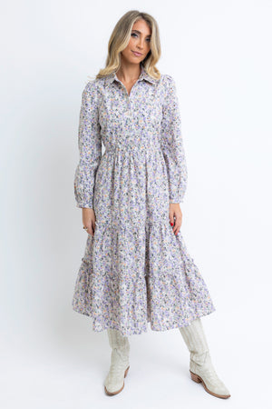 Karlie Floral Embroidered Puff Sleeve Tiered Maxi Dress