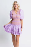 Karlie Lavender Stitch Smock Front Ruffle Mini Dress