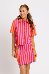 Karlie | Fuchsia Stripe Colorblock Scallop Skirt (SKIRT ONLY) (1 SMALL)