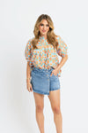 Karlie Floral Button Pleat Detail Top