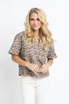Karlie: Tan Leopard Denim Pocket Top
