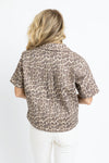 Karlie: Tan Leopard Denim Pocket Top