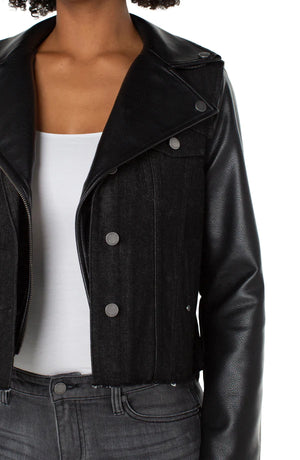 Liverpool Black Moto Denim Leather Jacket