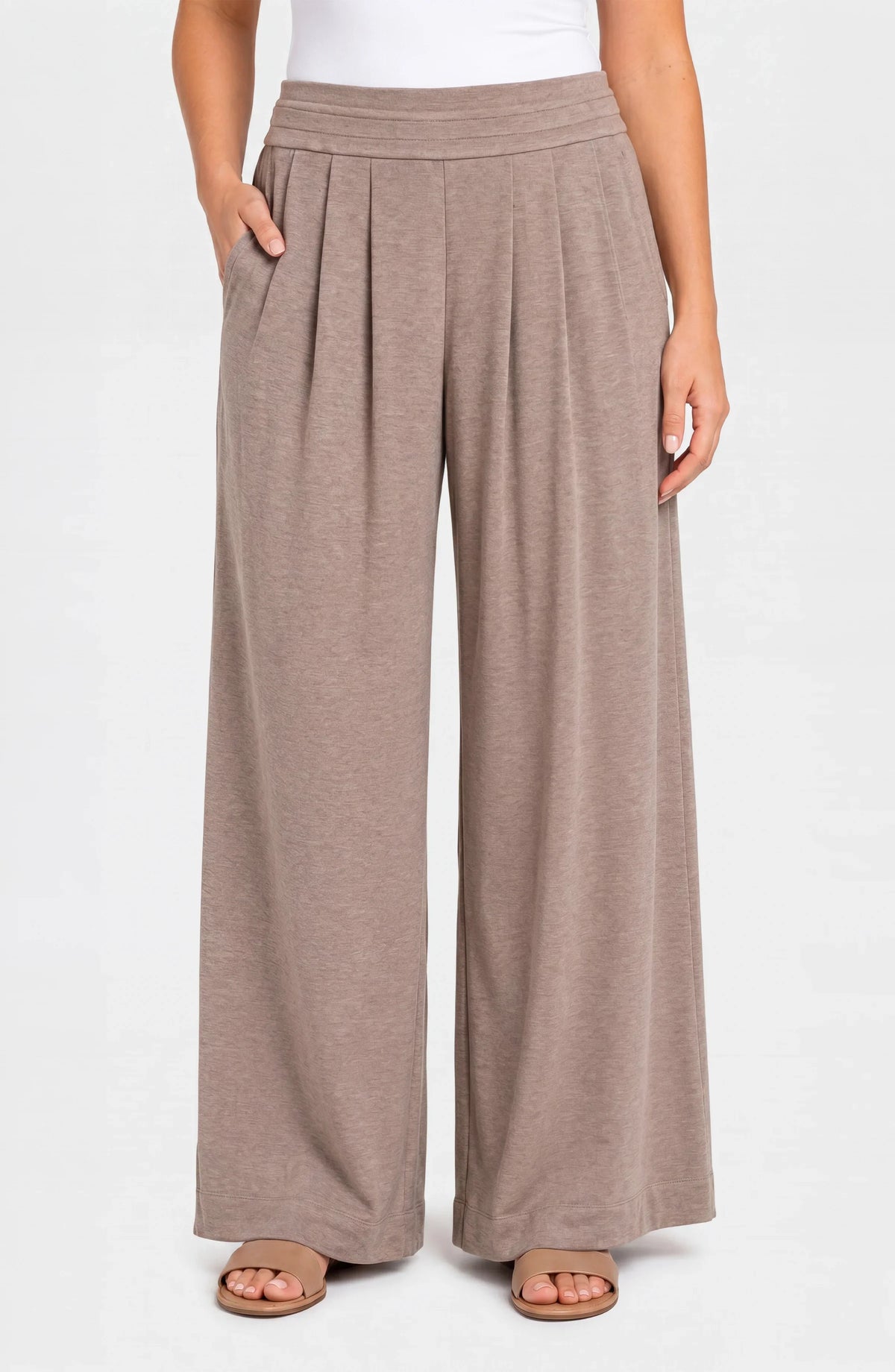 Livrepool | Heathered Taupe Pull-On Pleat Wide Pant (Set Sold Separately)