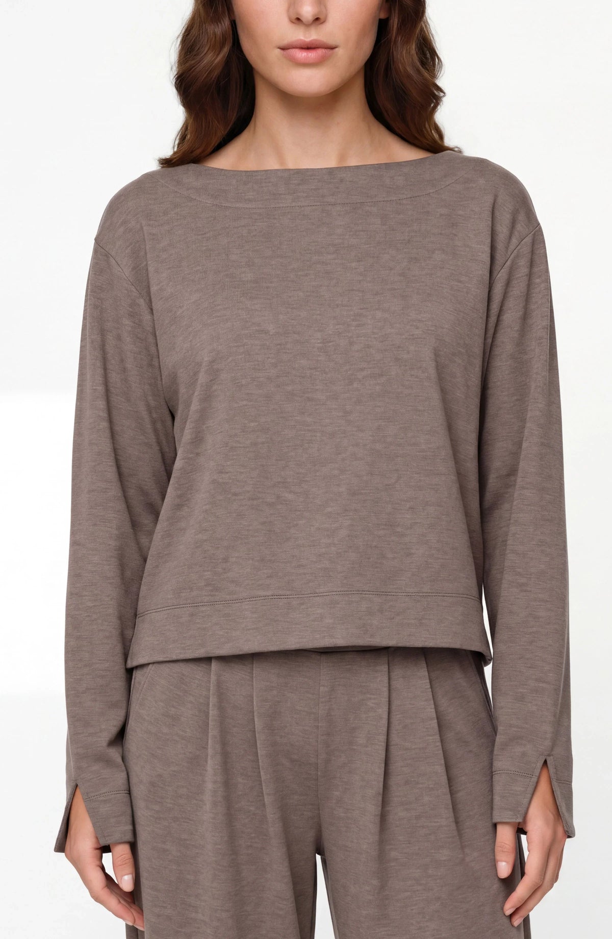 Livrepool | Heathered Taupe Boat Neck Top (Set Sold Separately)