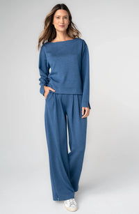 Livrepool | Heathered Navy Pull-On Pleat Wide Pant (Set Sold Separately)