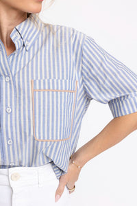 Karlie | Blue Stripe Pocket Camp Top (1 LARGE)