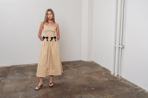 Moon River Khaki Midi w/ Waist Bows