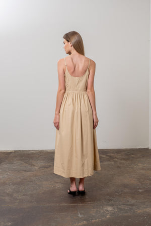 Moon River Khaki Midi w/ Waist Bows