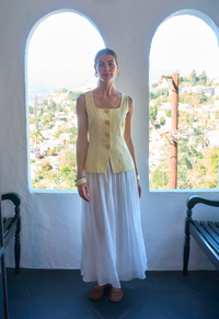 Yellow Square Neck Vest Twofer Dress