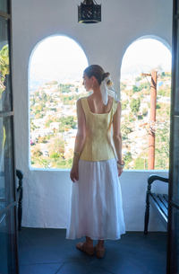 Yellow Square Neck Vest Twofer Dress