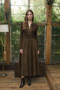 Moon River | Olive Front Lace-Up Tie 2fer Midi