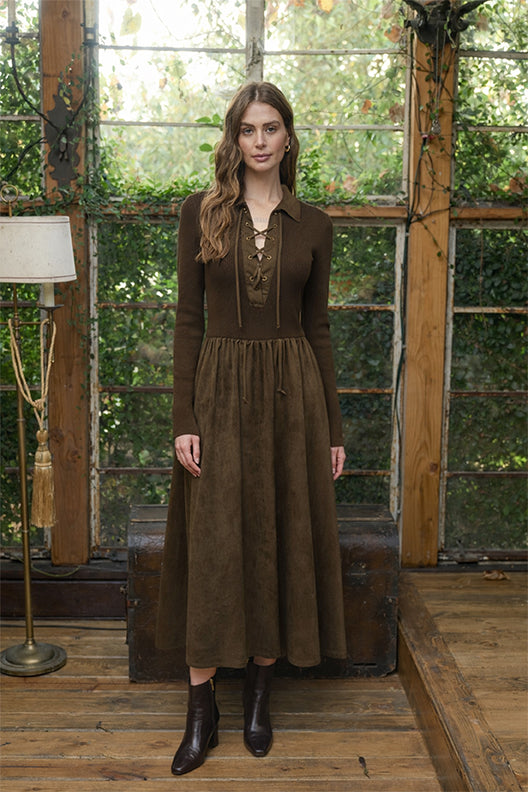 Moon River | Olive Front Lace-Up Tie 2fer Midi